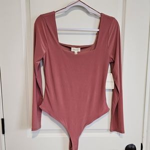 NWT Meraki Rose Mauve Pink Long Sleeve Bodysuit Women's Size Large